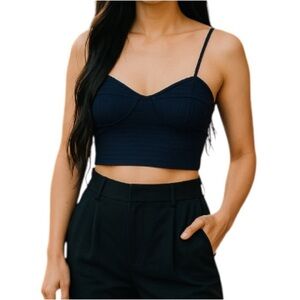 Garage Ribbed Corset Cropped Top Black Bustier Adjustable Spaghetti Straps M